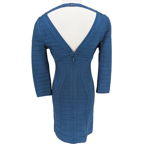 Herve Leger Kahli Bandage Dress S Royal Blue V-Neck 3/4 Sleeve Bodycon Y2K Glam - Picture 4 of 14
